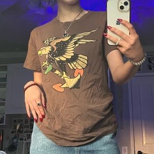 Brown y2k Ed Hardy womens T-shirt